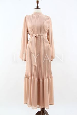 My312 Piliseli Elbise- LYN03689 Pudra