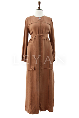 Orhan Store Nervürlü Ferace- LYN03831 Kahverengi