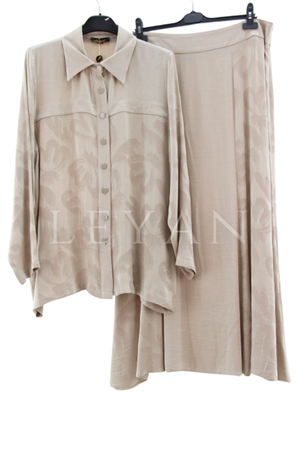 Safir İpek Qupra Etekli Takım- LYN03580 Krem