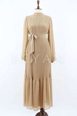 My312 Piliseli Elbise- LYN03689 Bej