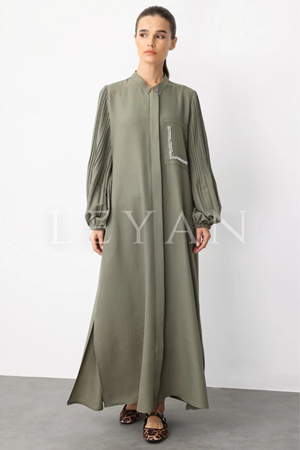 Micca İnci Detaylı Kolu Pilise Ferace- LYN03713 Haki