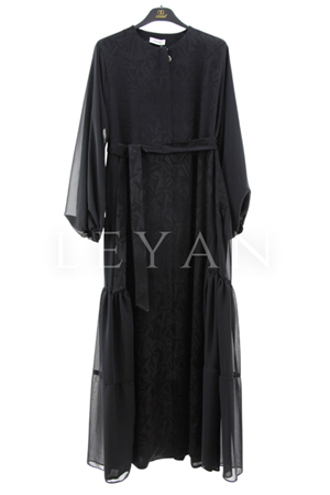 Orhan Store Şifonlu Simli Ferace- LYN03710 Siyah