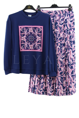 Orhan Store Desenli Etekli Takım- LYN03336 İndigo