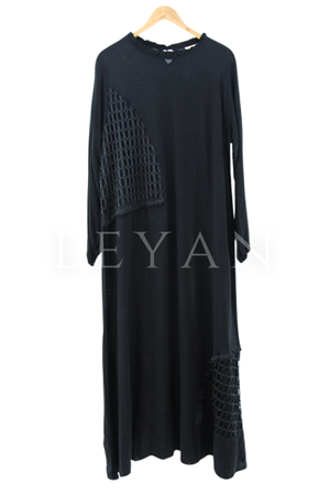 Örme Kumaş Detaylı Viskon Elbise- LYN03785 Siyah