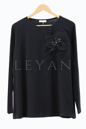 Güpür Detaylı Şifonlu Bluz- LYN03845 Siyah