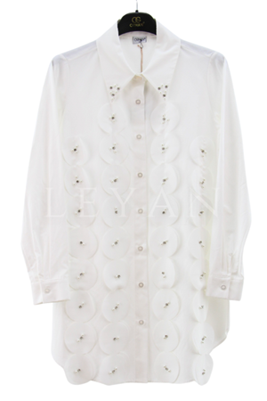 Orhan Store İncili Lazer Kesim Gömlek- LYN03410 Ekru