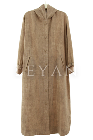 Kapşonlu Keten Kap- LYN03659 Camel