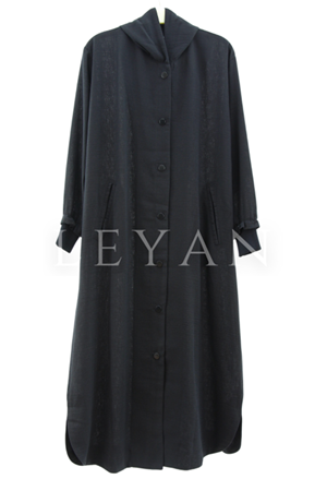 Kapşonlu Keten Kap- LYN03659 Siyah