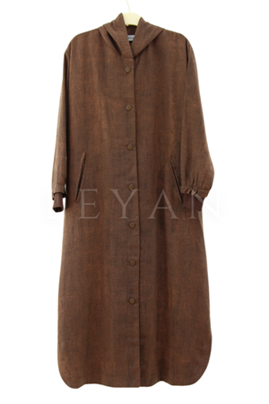 Kapşonlu Keten Kap- LYN03659 Kahve