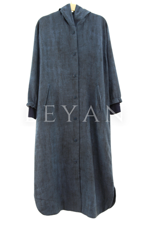 Kapşonlu Keten Kap- LYN03659 Lacivert