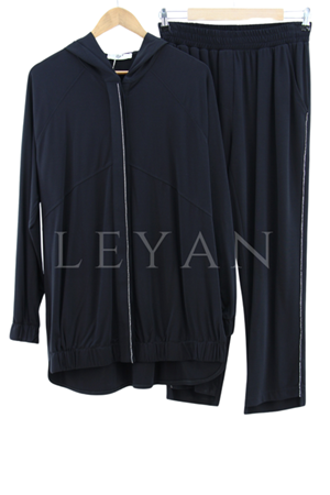 Tığ Triko Taş Detaylı Takım- LYN03318 Siyah