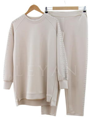 Tığ Triko Taş Baskılı Takım- LYN03300 Bej