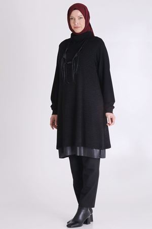 Tığ Triko Çıtçıtlı Pantolonlu Takım- LYN03578 Siyah