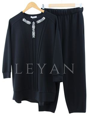 Fuat Gürşen Yakası Taş Detaylı Takım- LYN03310 Siyah