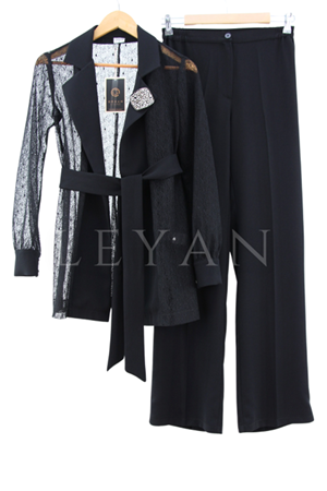 Orhan Store Güpür Ceketli Takım- LYN03820 Siyah