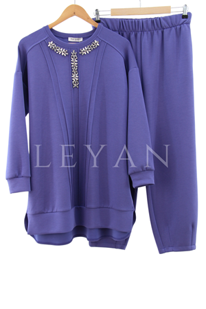 Fuat Gürşen Yakası Taş Detaylı Takım- LYN03310 Mor