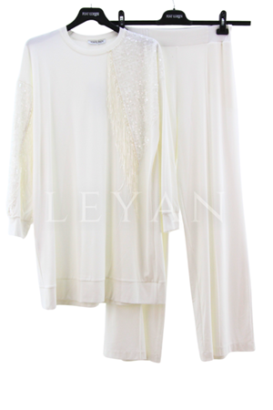 Fuat Gürşen Püskül Payet Detaylı Takım- LYN03654 Ekru