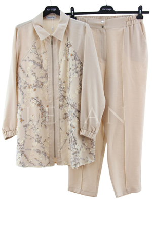 Fuat Gürşen Çiçekli Takım- LYN03688 Bej