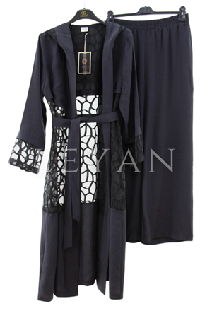 Orhan Store Organze Detaylı Ceket Takım- LYN03818 Siyah