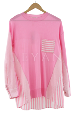 Tığ Triko Poplin Kombinli Triko Tunik- LYN03535 Pembe