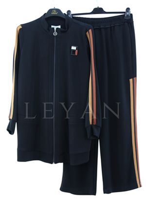 Orhan Store Şerit Detaylı Pantolonlu Takım- LYN03423 Siyah
