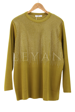 Tığ Triko Önü Taş Baskılı Tunik- LYN03341 Asit