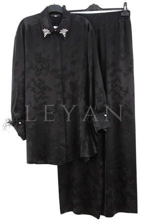 My312 Kolları Tüylü Jakarlı Takım- LYN03630 Siyah