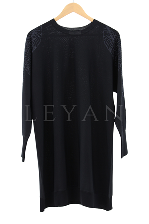 Tığ Triko Omzu Taşlı Tunik- LYN03372 Siyah