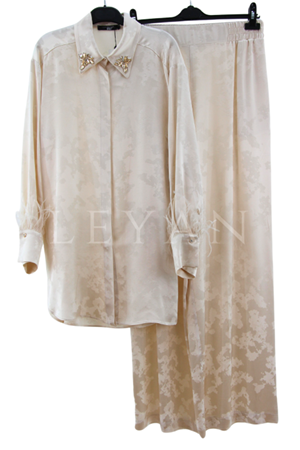 My312 Kolları Tüylü Jakarlı Takım- LYN03630 Bej