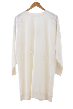 Tığ Triko Omzu Taşlı Tunik- LYN03372 Krem