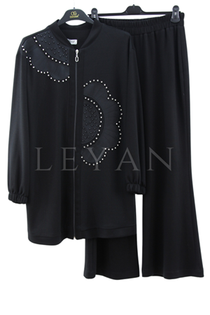 Orhan Store Taş Detaylı Takım- LYN03628 Siyah