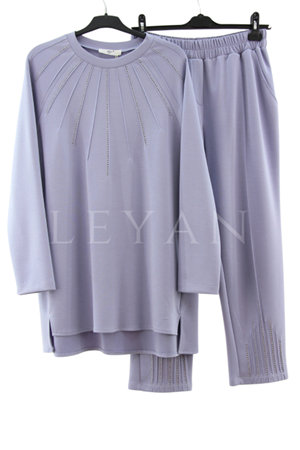 Tığ Triko Drop Süslemeli Takım- LYN03635 Mavi