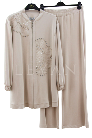 Orhan Store Taş Detaylı Takım- LYN03628 Bej