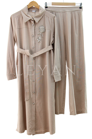 Orhan Store Taşlı Keten Takım- LYN03829 Vizon