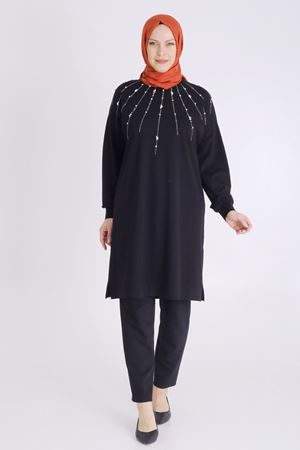 Behrem Taş Detaylı Tunik- LYN03746 Siyah