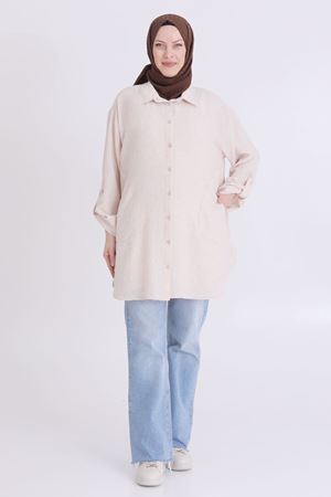 Behrem Oversize Tunik- LYN03349 Bej