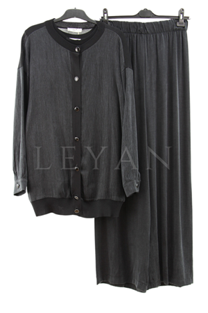 Tığ Triko İçli Ceketli Üçlü Takım- LYN03390 Siyah