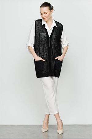 Mutlu Ertan Çiçek Arujlu Kısa Yelek- LYN03646 Siyah
