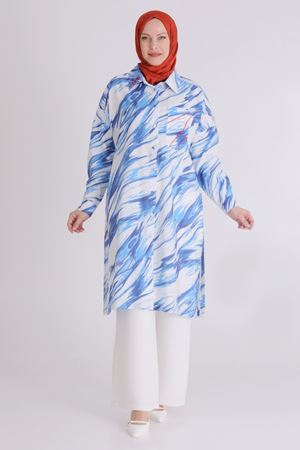 Behrem Desenli Tunik- LYN03396 Mavi
