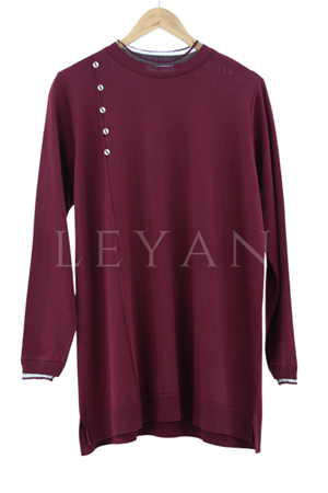 Tığ Triko Fırfır Detaylı Tunik- LYN03537 Bordo