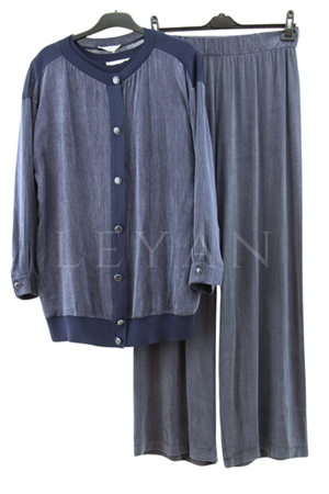 Tığ Triko İçli Ceketli Üçlü Takım- LYN03390 Lacivert