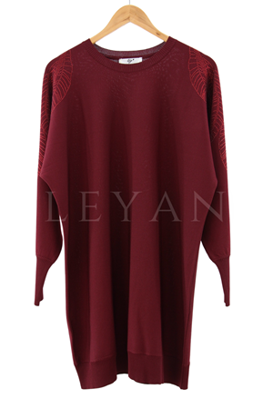 Tığ Triko Omzu Taşlı Tunik- LYN03372 Bordo