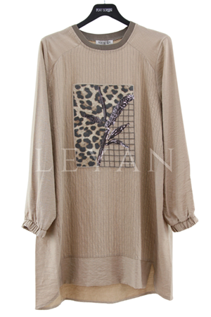Fuat Gürşen Leopar Detaylı Tunik- LYN03594 Bej