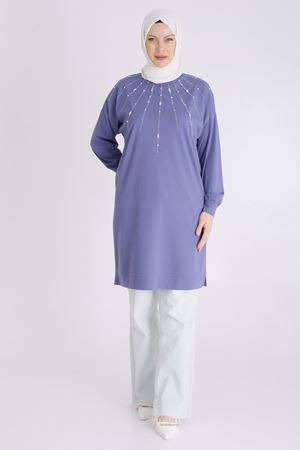 Behrem Taş Detaylı Tunik- LYN03746 Morcivert