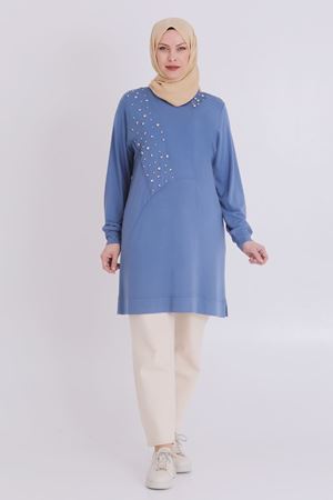 Behrem Taşlı Tunik- LYN03344 Duman Mavi