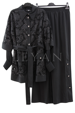 My312 Dantelli Üçlü Takım- LYN03418 Siyah