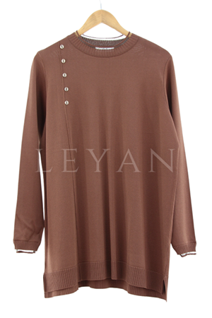 Tığ Triko Fırfır Detaylı Tunik- LYN03537 Kahve