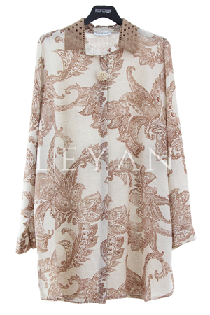 Fuat Gürşen Yakası Örgü Şal Desen Tunik- LYN03687 Bej