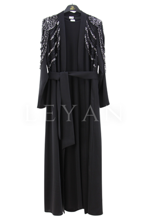 Orhan Store Omzu İşlemeli Abaya Takım- LYN03825 Siyah