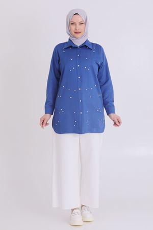 Behrem Serpme Taşlı Tunik- LYN03355 İndigo